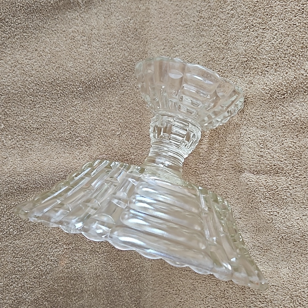 Pedestal Fruit/Candy Bowl Jeanette Glass Co Louisa Basketweave Clear Vintage T17 - Picture 5 of 8